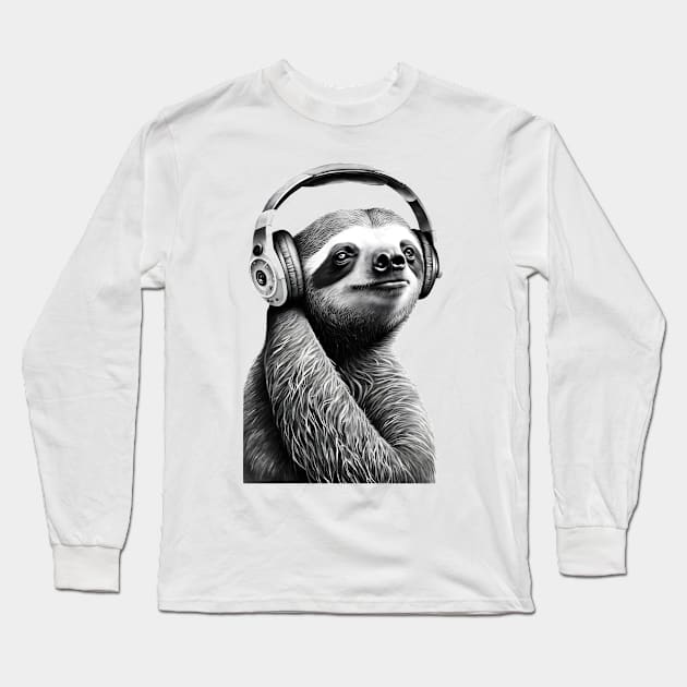 Sloth Painting Wearing Headphones Long Sleeve T-Shirt by ArtisticCorner